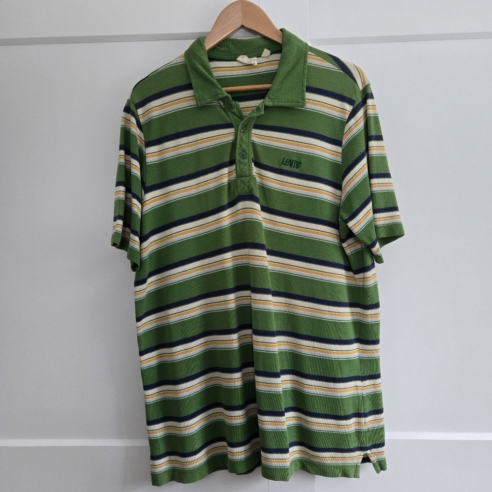 Levi's Green Striped Men's Large Polo Shirt